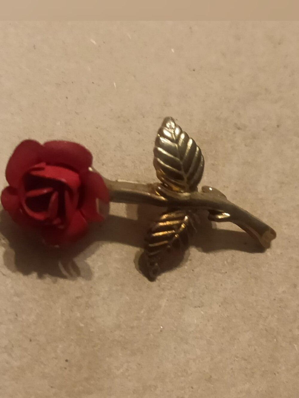 Gold-Tone Red Floral Brooch - Unbranded